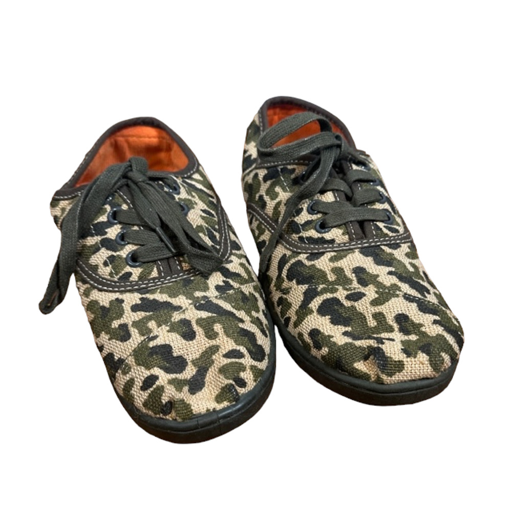 Toms Tan Leopard Cotton/Hemp Blend Lace Up Sneakers Women Sz Y4